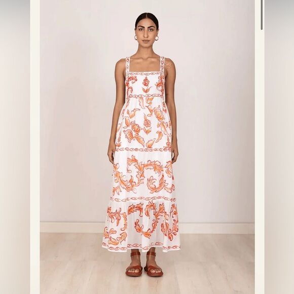 NWT 420.00 Banjanan Daniella Dress Cherry SILK BLEND MAXI DRESS - Picture 2 of 5